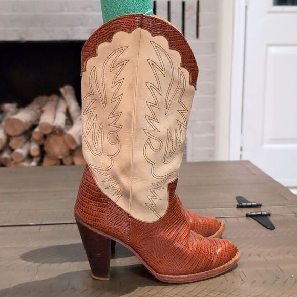 ZODIAC VINTAGE 70's 80's Cowboy Boot With Wooden Heel Sz 6 - Picture 1 of 15